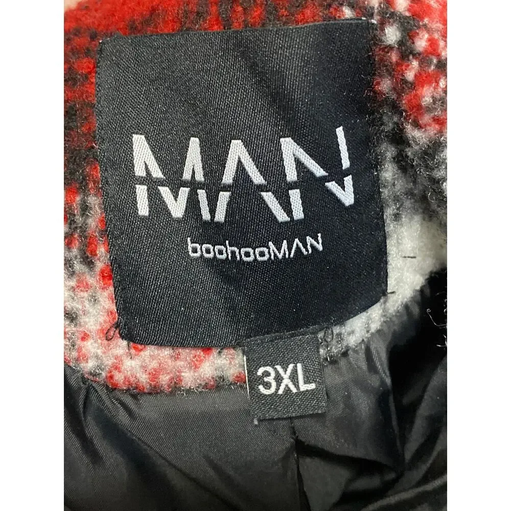 Boohoo MAN Womens Plaid Check Long Sleeve Button Up Shacket Over Coat Jacket 3XL